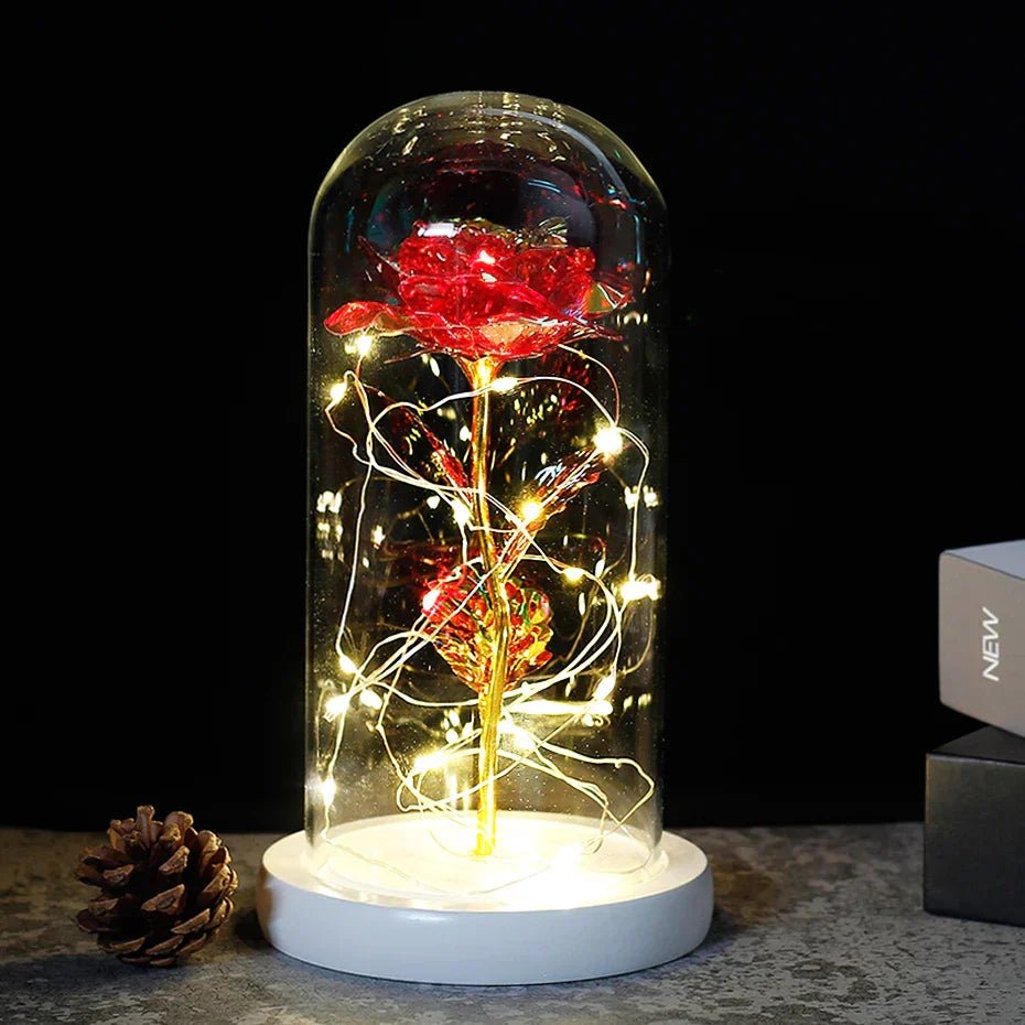 Virelle Maison - Rose préservée sous cloche en verre avec éclairage LED | Virelle Maison