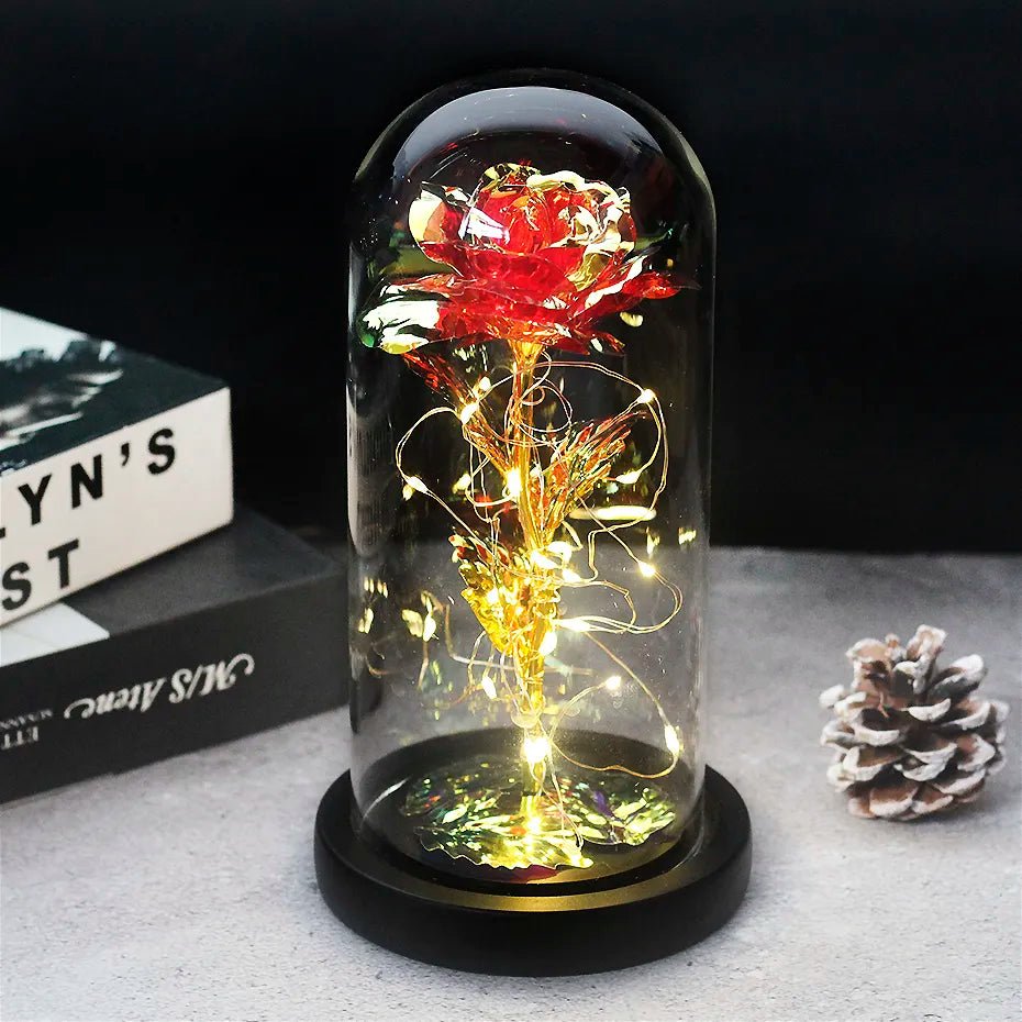 Virelle Maison - Rose préservée sous cloche en verre avec éclairage LED | Virelle Maison
