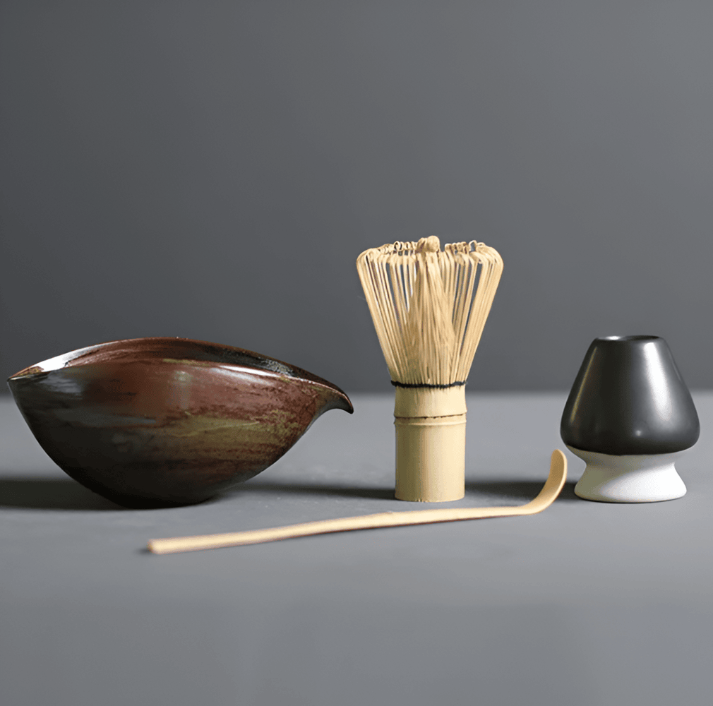 Virelle Maison - Service à matcha japonais en céramique et bambou – 4 pièces