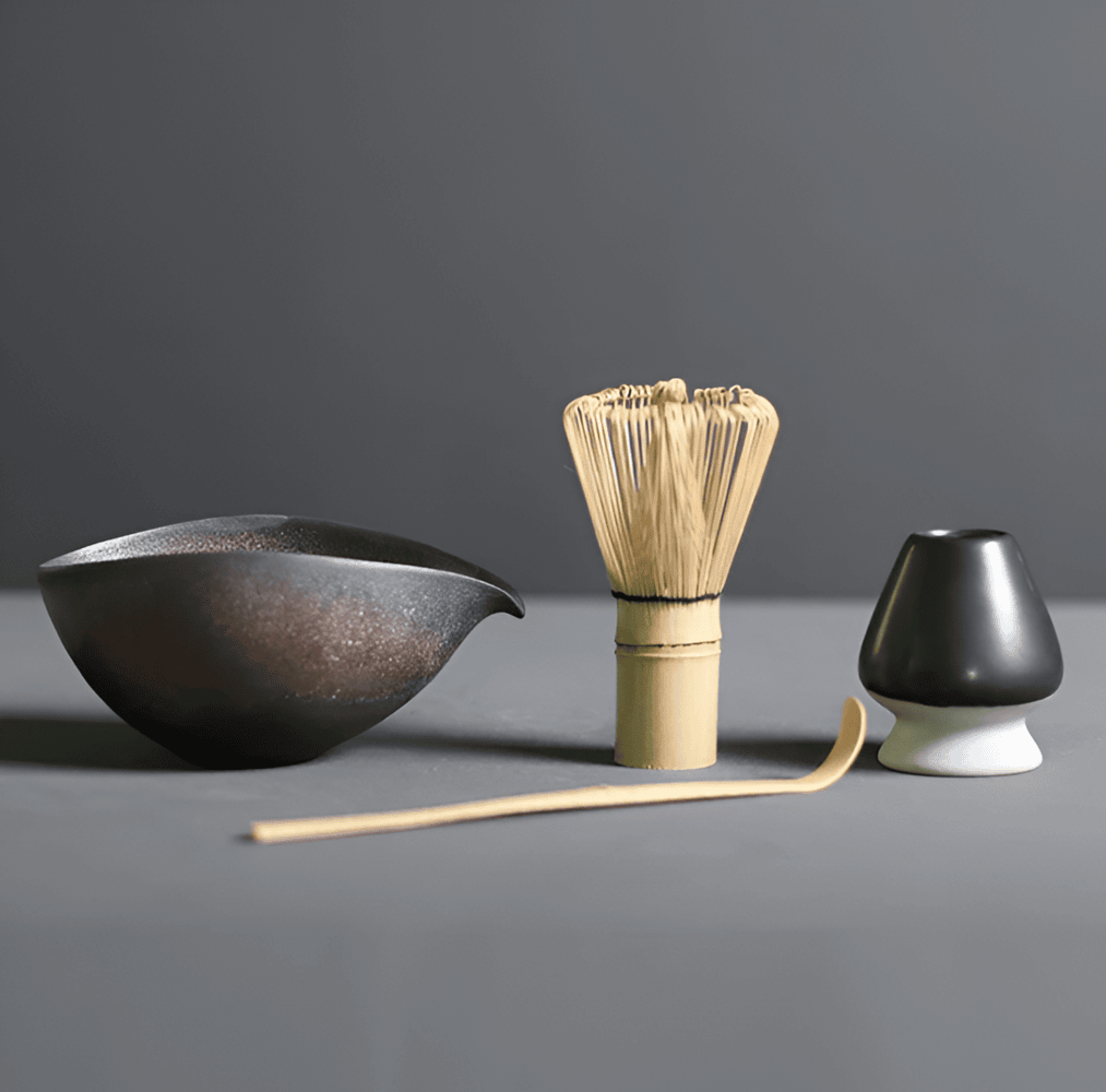 Virelle Maison - Service à matcha japonais en céramique et bambou – 4 pièces