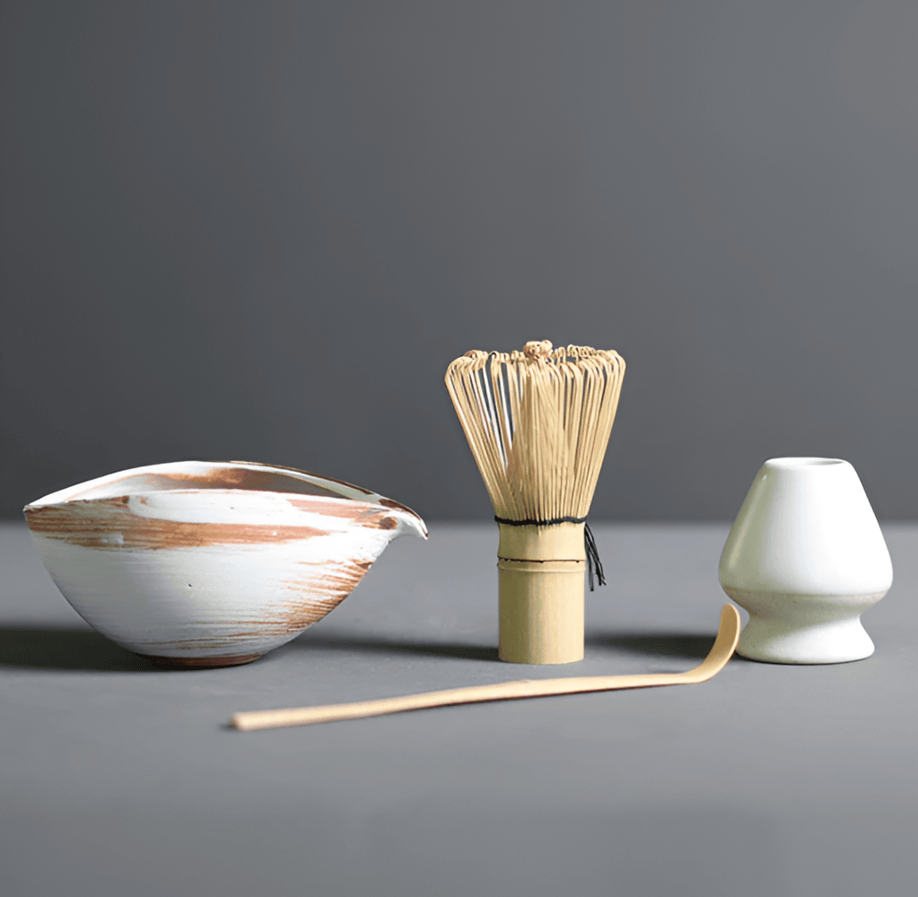 Virelle Maison - Service à matcha japonais en céramique et bambou – 4 pièces