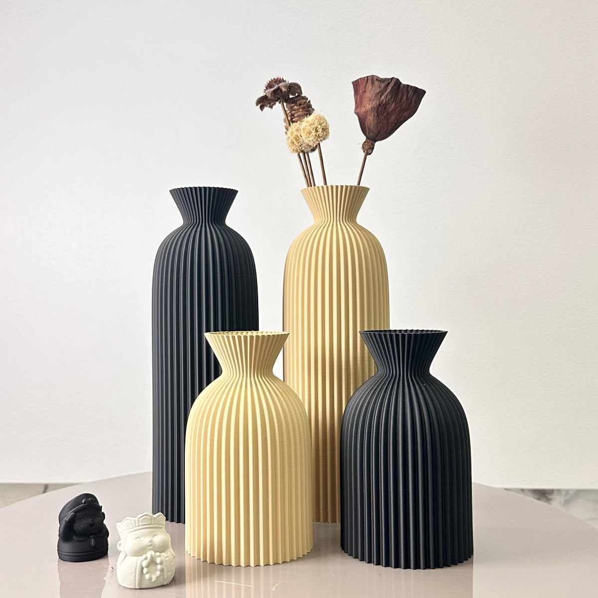 Virelle Maison - Set de 2 vases décoratifs en céramique texturée ondulée pour fleurs séchées