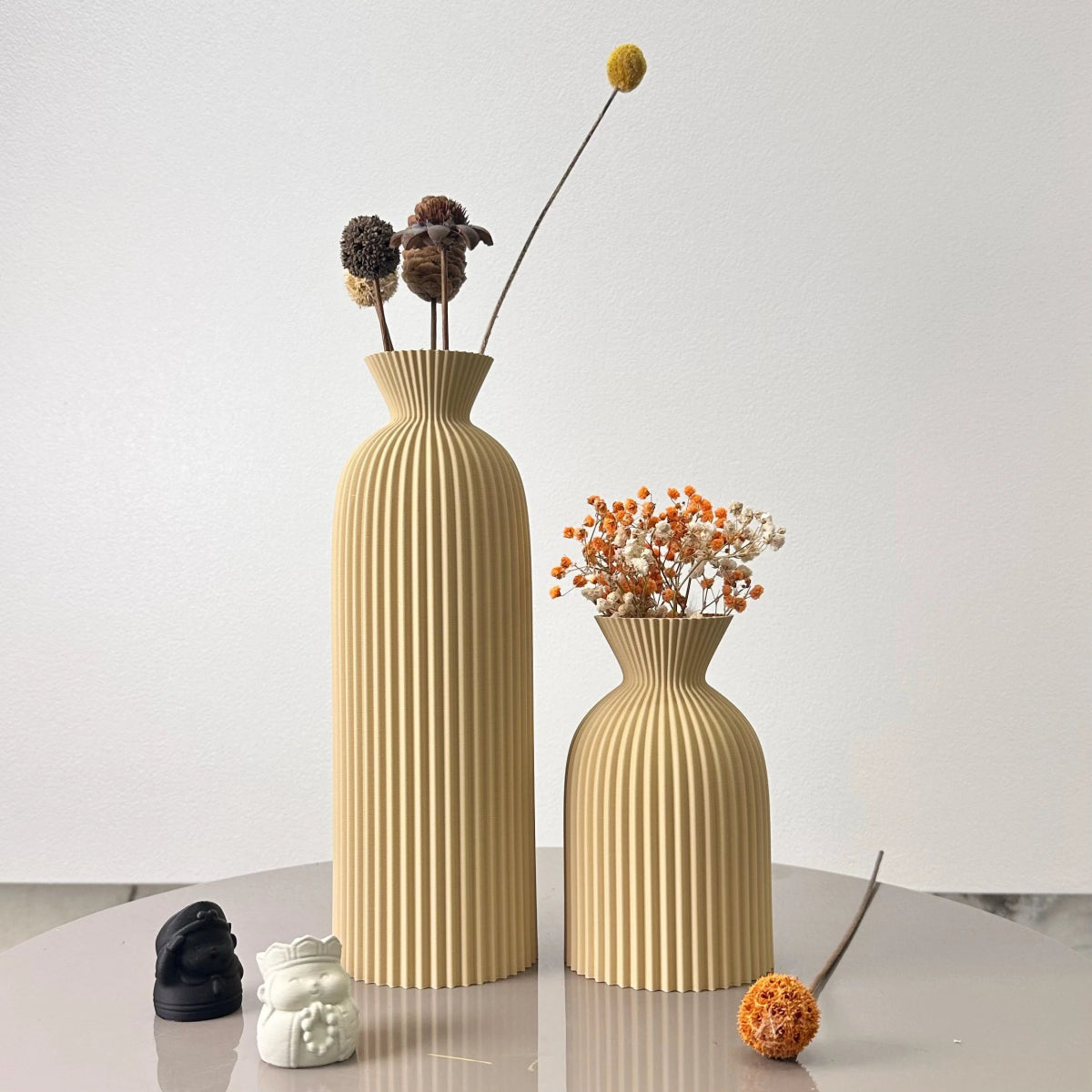 Virelle Maison - Set de 2 vases décoratifs en céramique texturée ondulée pour fleurs séchées