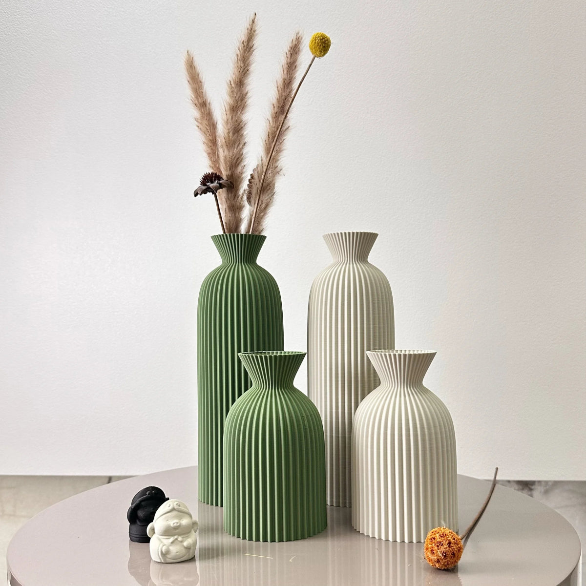 Virelle Maison - Set de 2 vases décoratifs en céramique texturée ondulée pour fleurs séchées