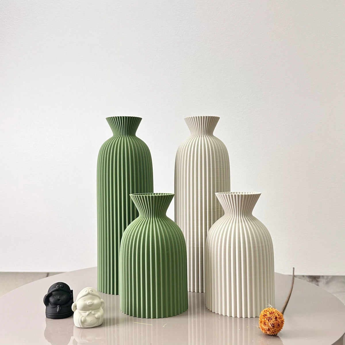 Virelle Maison - Set de 2 vases décoratifs en céramique texturée ondulée pour fleurs séchées