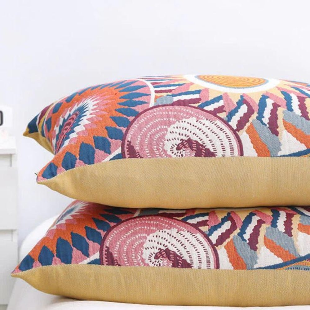 Virelle Maison - Taies d’oreiller en coton naturel à motif soleil nordique (lot de 2)