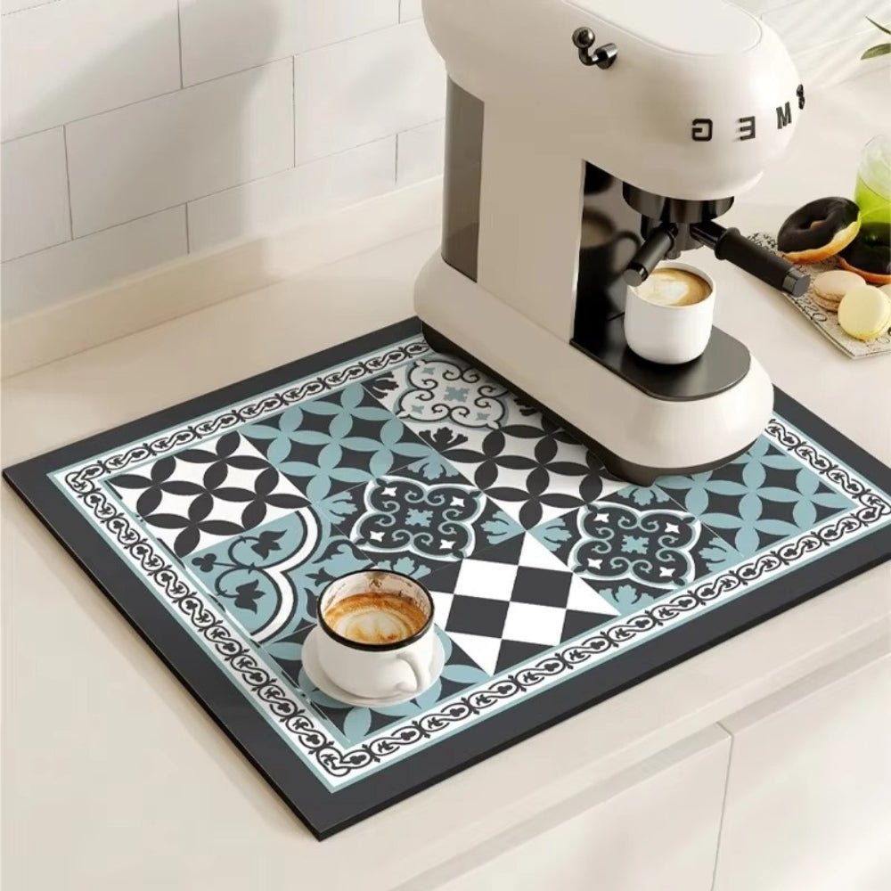 Virelle Maison - Tapis absorbant antidérapant à motif carreaux rétro pour café ou évier