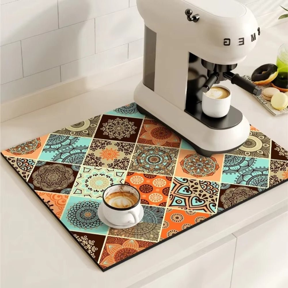 Virelle Maison - Tapis absorbant antidérapant à motif carreaux rétro pour café ou évier