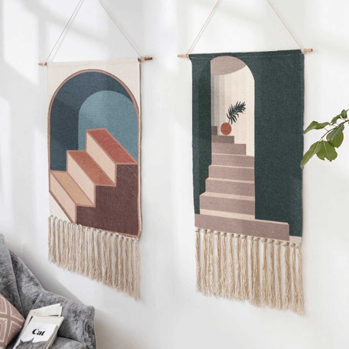 Virelle Maison - Tapis mural en coton tissé à franges géométriques | Virelle Maison
