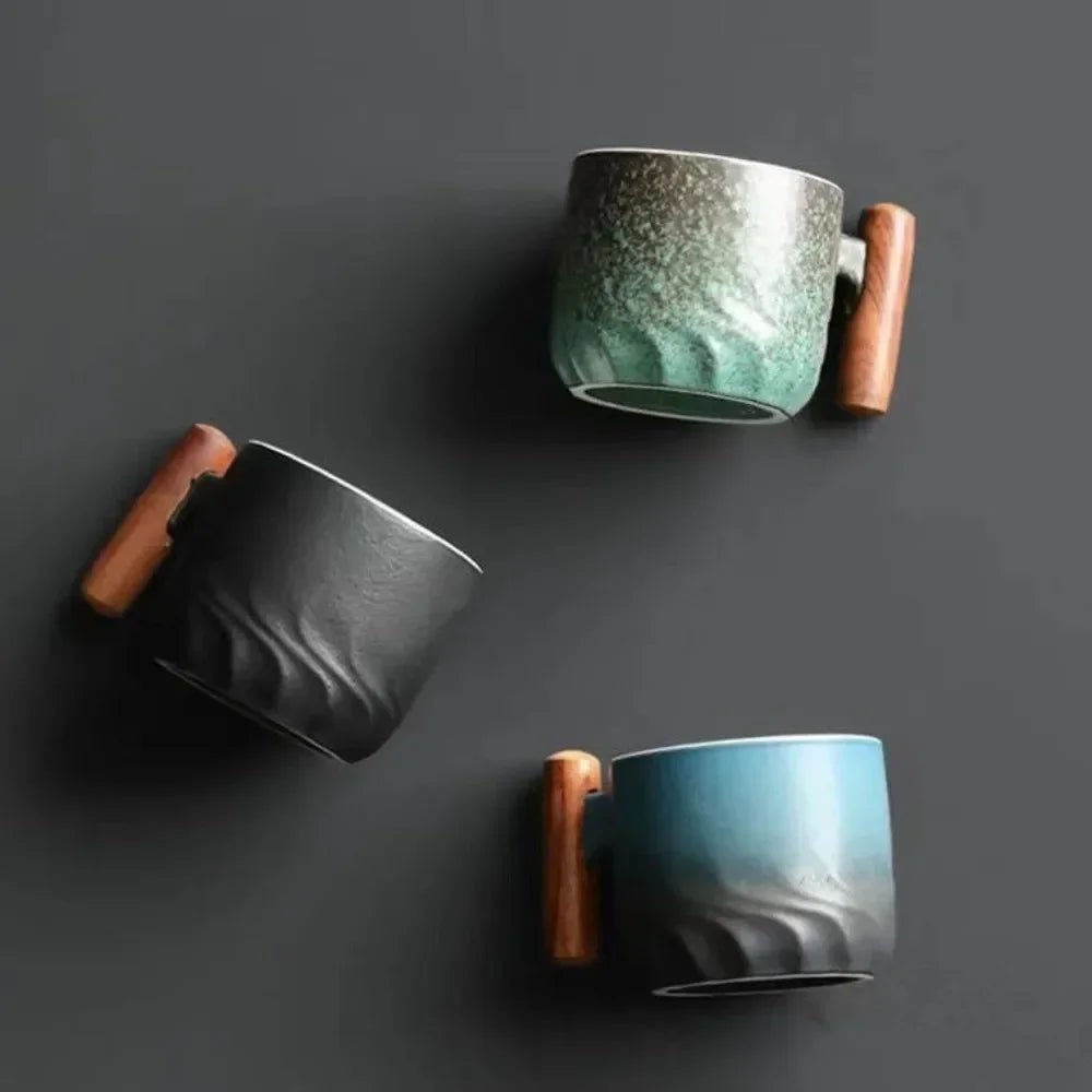 Virelle Maison - Tasse à espresso vintage en céramique avec poignée en bois