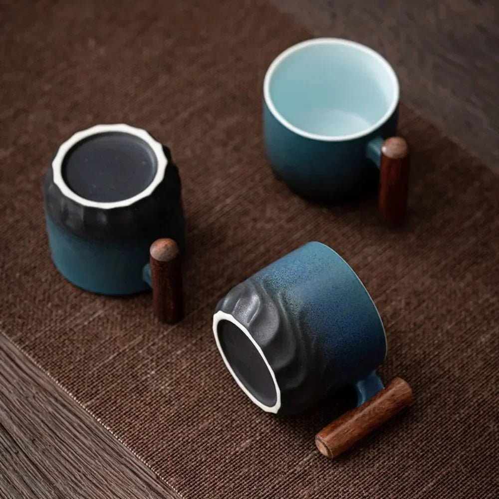 Virelle Maison - Tasse à espresso vintage en céramique avec poignée en bois