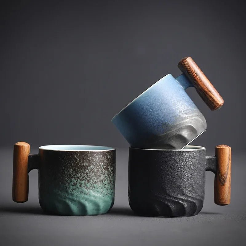 Virelle Maison - Tasse à espresso vintage en céramique avec poignée en bois