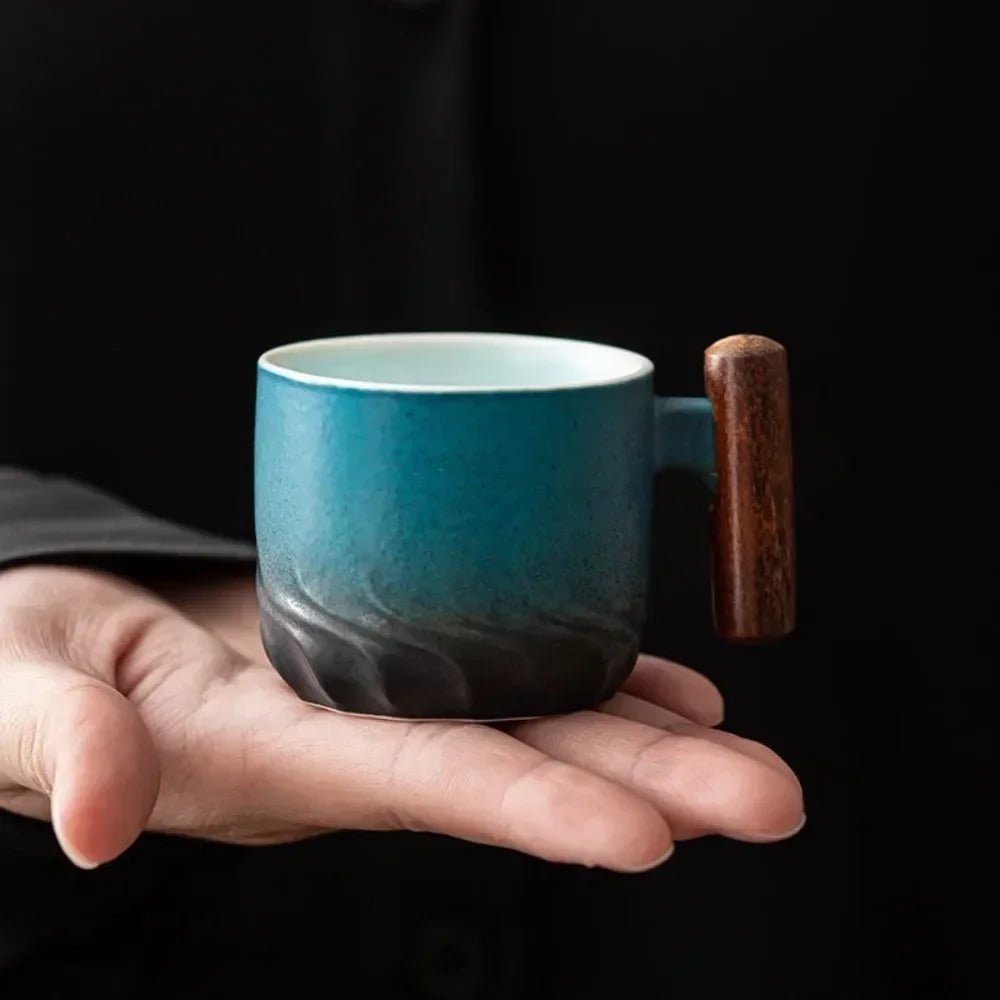 Virelle Maison - Tasse à espresso vintage en céramique avec poignée en bois