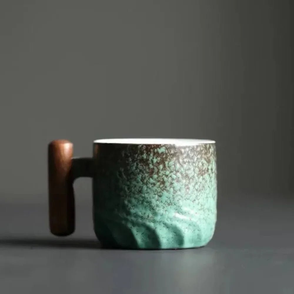 Virelle Maison - Tasse à espresso vintage en céramique avec poignée en bois