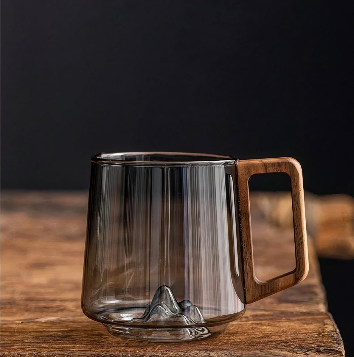 Virelle Maison - Tasses à café inclinées en verre fumé avec poignée en noyer
