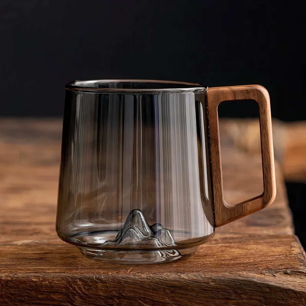 Virelle Maison - Tasses à café inclinées en verre fumé avec poignée en noyer