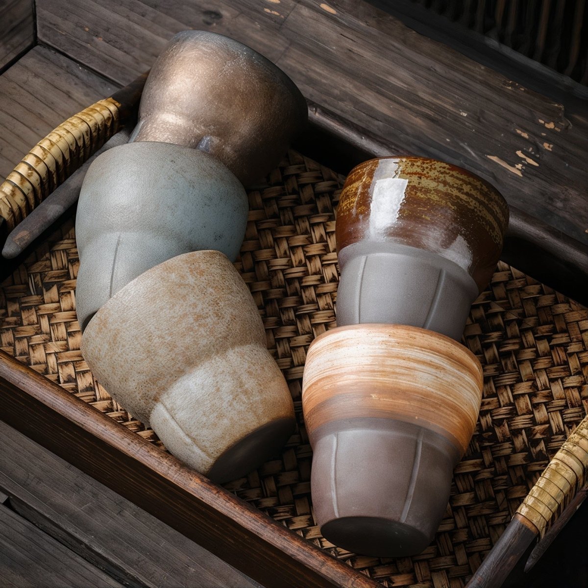 Virelle Maison - Tasses à café obliques en céramique avec poignée en bois | Virelle Maison