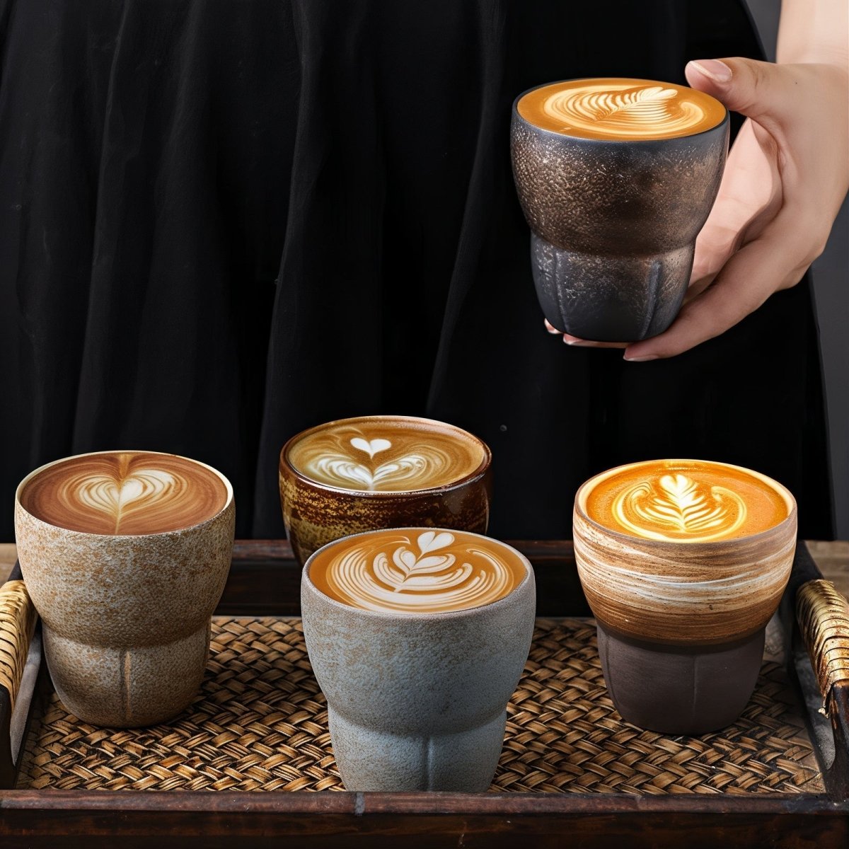 Virelle Maison - Tasses à café obliques en céramique avec poignée en bois | Virelle Maison