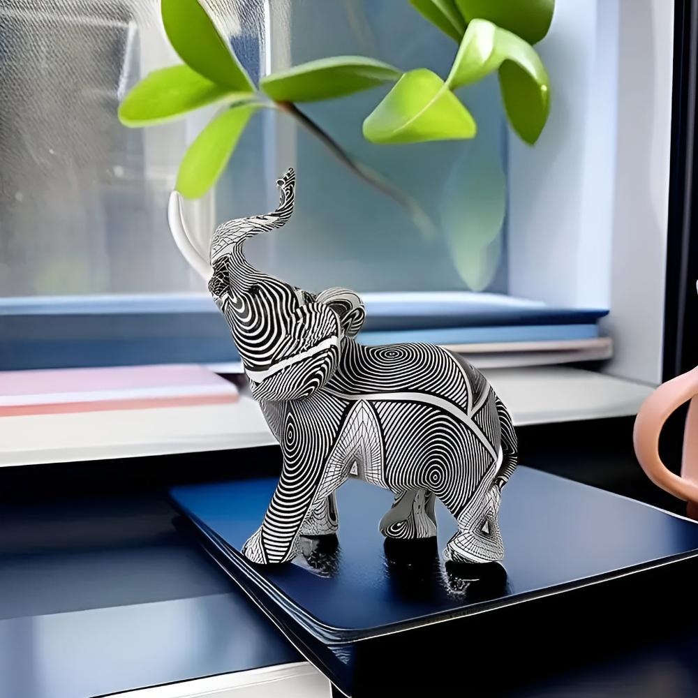 Statuette décorative éléphant noir et blanc en résine
