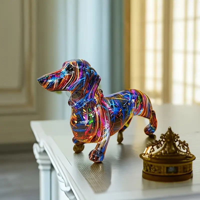 Statuette décorative teckel en résine aux finitions réalistes