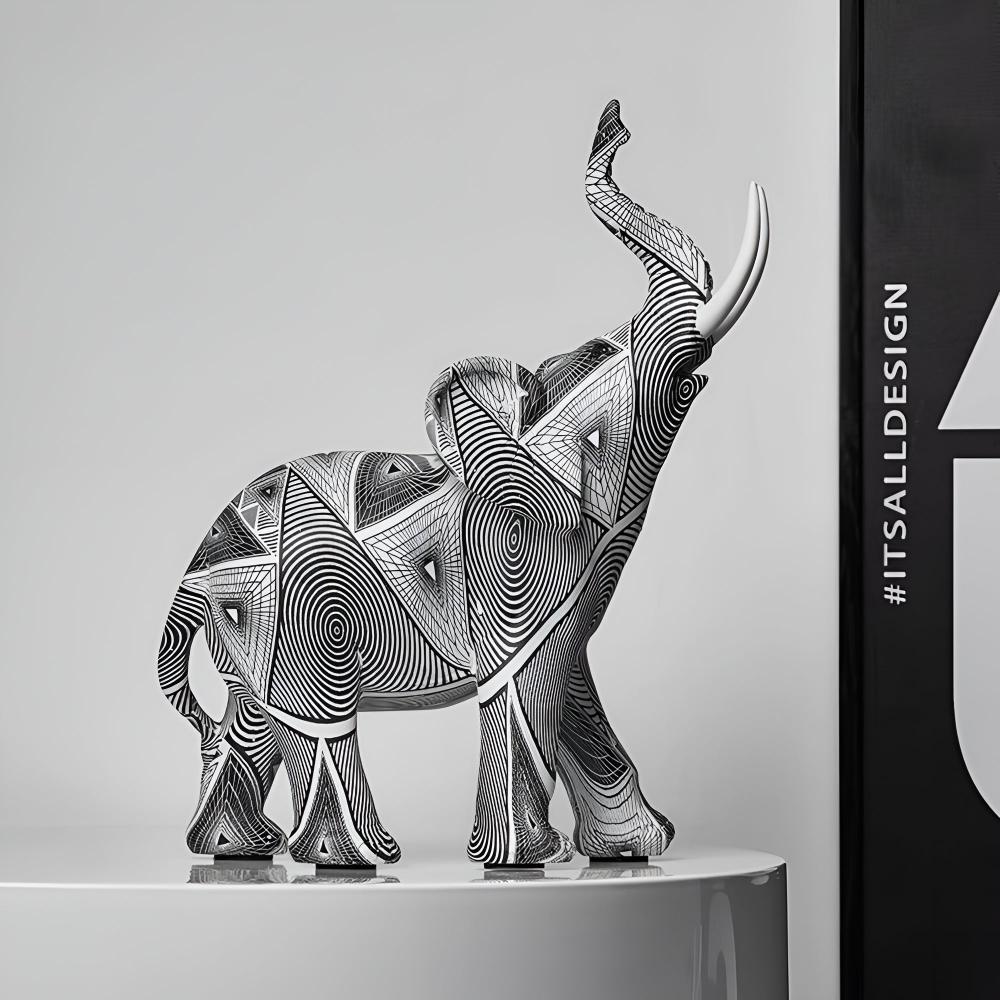 Statuette décorative éléphant noir et blanc en résine
