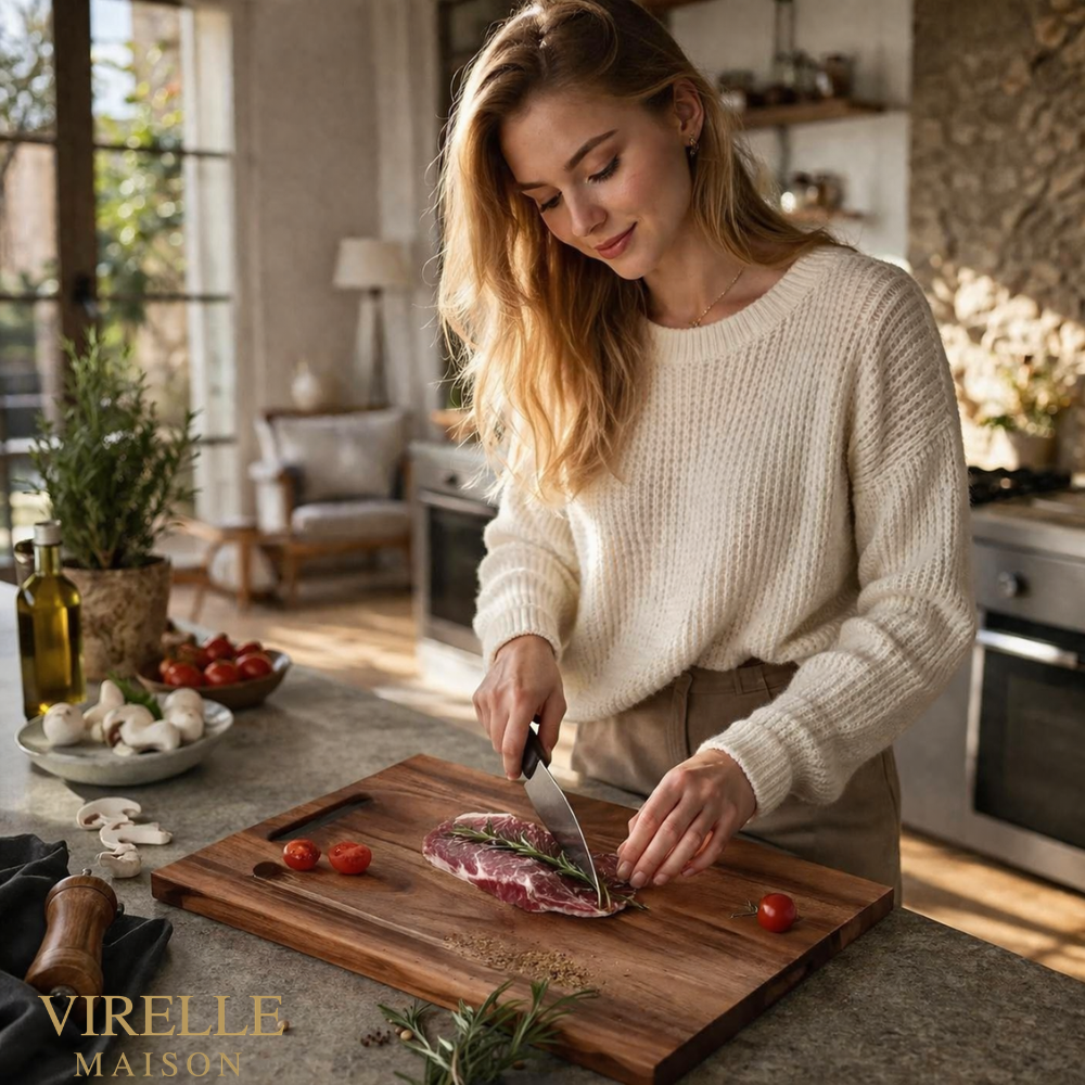Tabla de cortar de madera maciza de acacia con mango | Virelle Maison