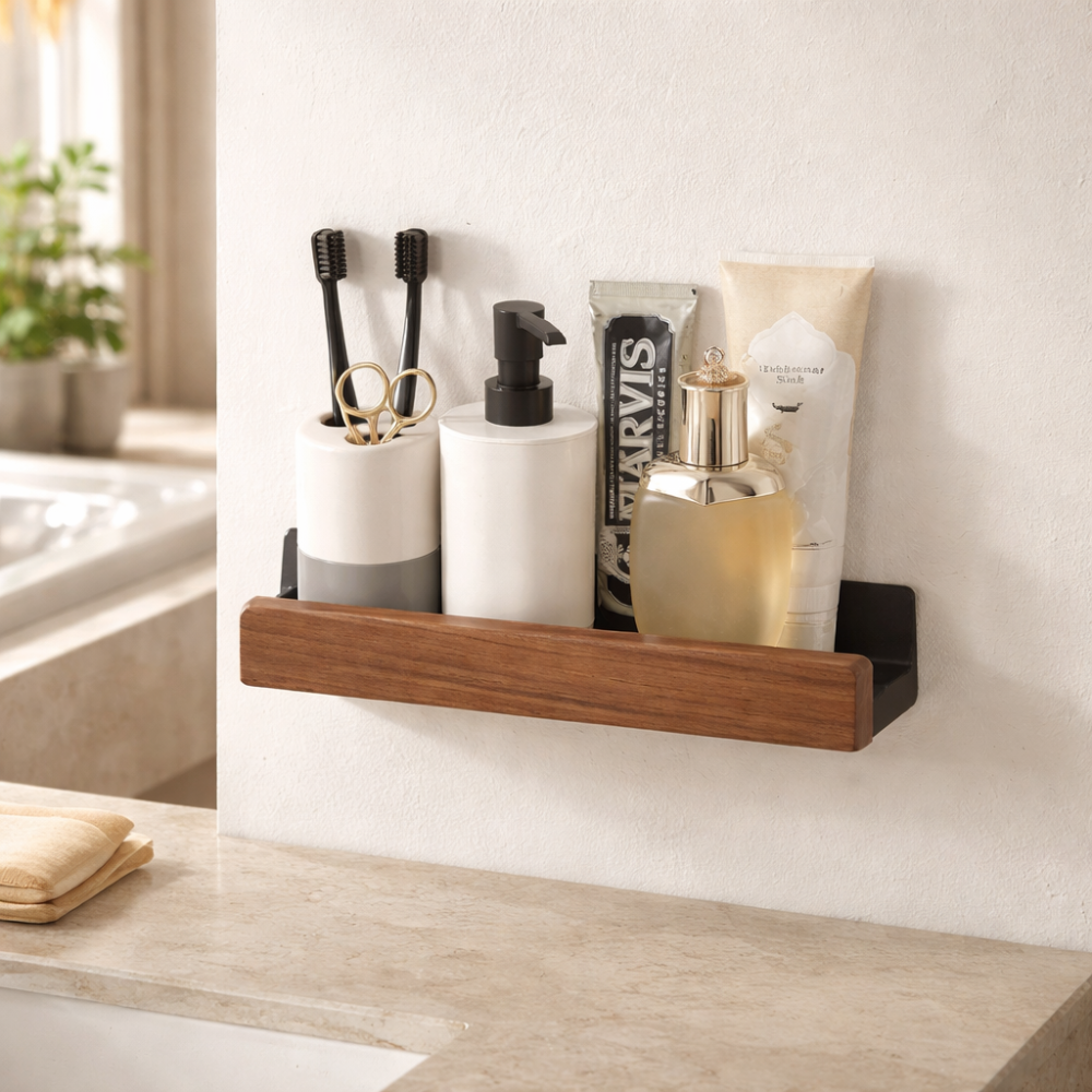Estante de pared para baño de madera maciza | Virelle Maison