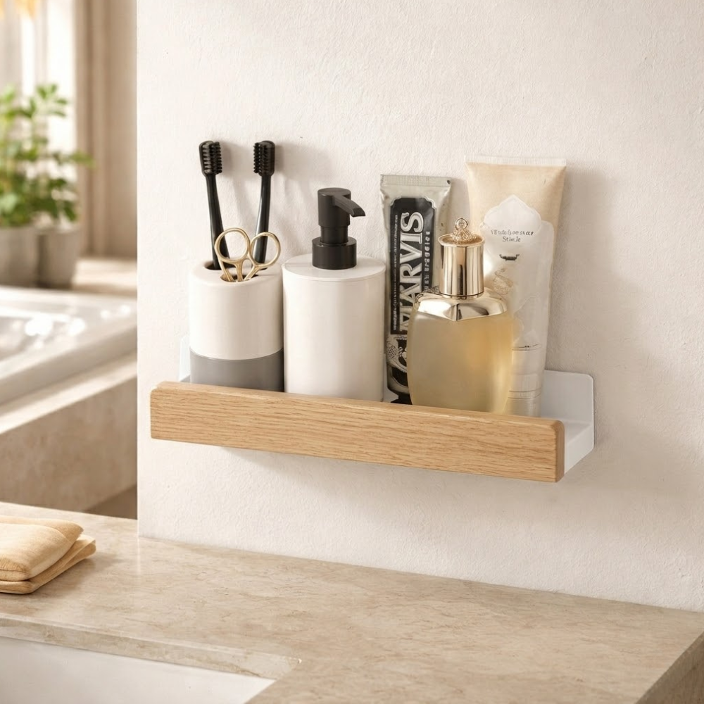 Estante de pared para baño de madera maciza | Virelle Maison