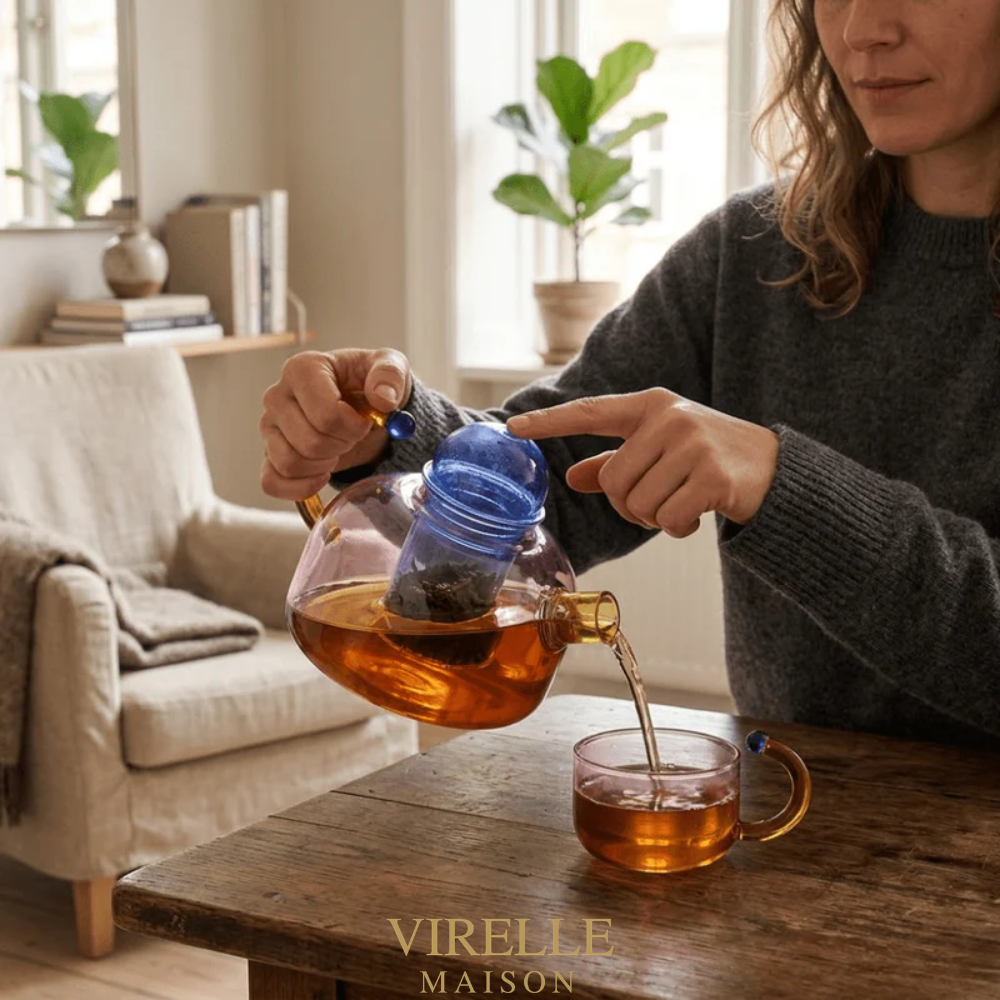 Translucent borosilicate glass kettle with cups | Virelle Maison