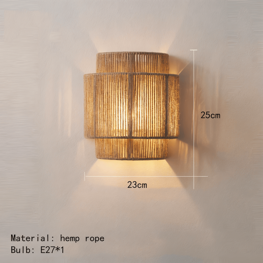 Virelle Maison - Applique murale en corde de chanvre avec abat - jour en rotin