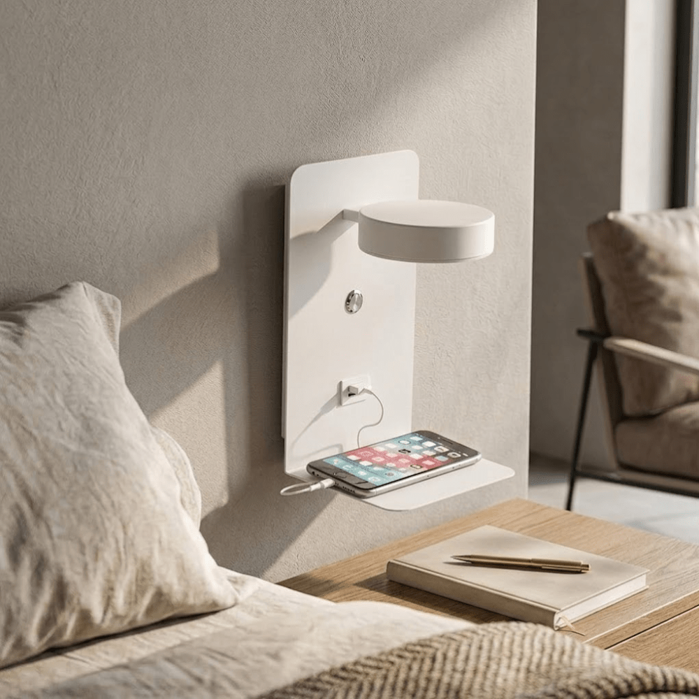 Virelle Maison - Applique murale LED en aluminium avec étagère et port USB | Virelle Maison