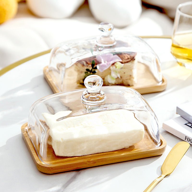 Virelle Maison - Beurrier en bois et verre transparent – base rectangulaire | Virelle Maison