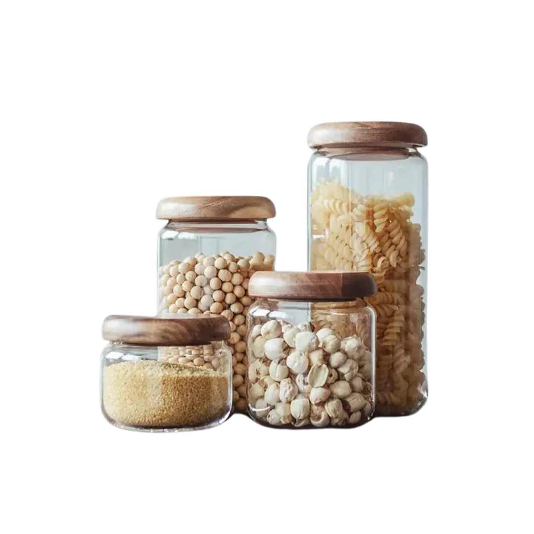 Virelle Maison - Bocal de conservation en verre transparent – Couvercle en bois d’acacia | Virelle Maison