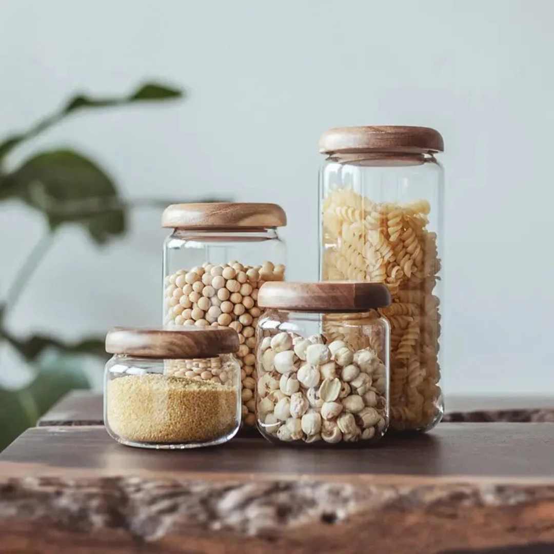 Virelle Maison - Bocal de conservation en verre transparent – Couvercle en bois d’acacia | Virelle Maison