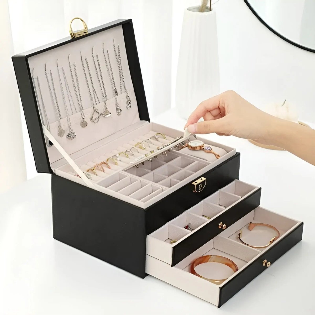 Virelle Maison - Boîte à bijoux en simili cuir à compartiments superposés | Virelle Maison