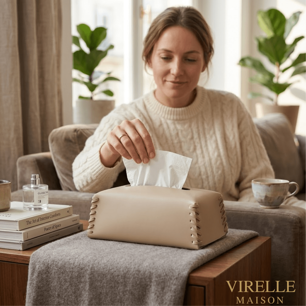 Virelle Maison - Boîte à mouchoirs en cuir tressé | Virelle Maison