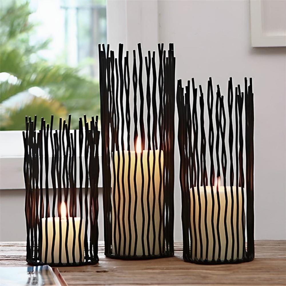 Virelle Maison - Bougeoir en fer noir au design géométrique bohème