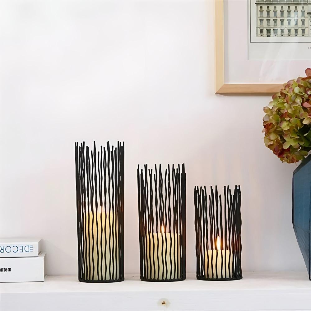 Virelle Maison - Bougeoir en fer noir au design géométrique bohème