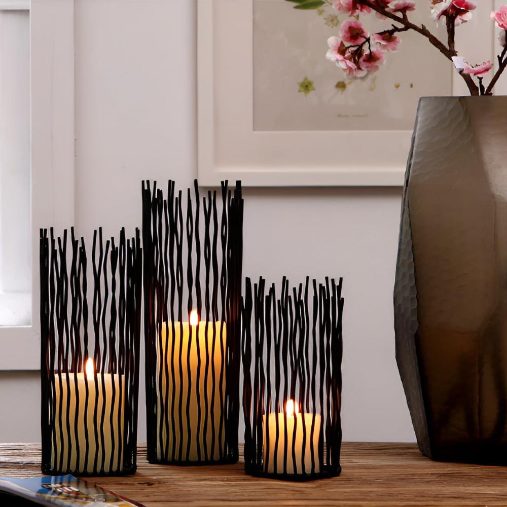 Virelle Maison - Bougeoir en fer noir au design géométrique bohème