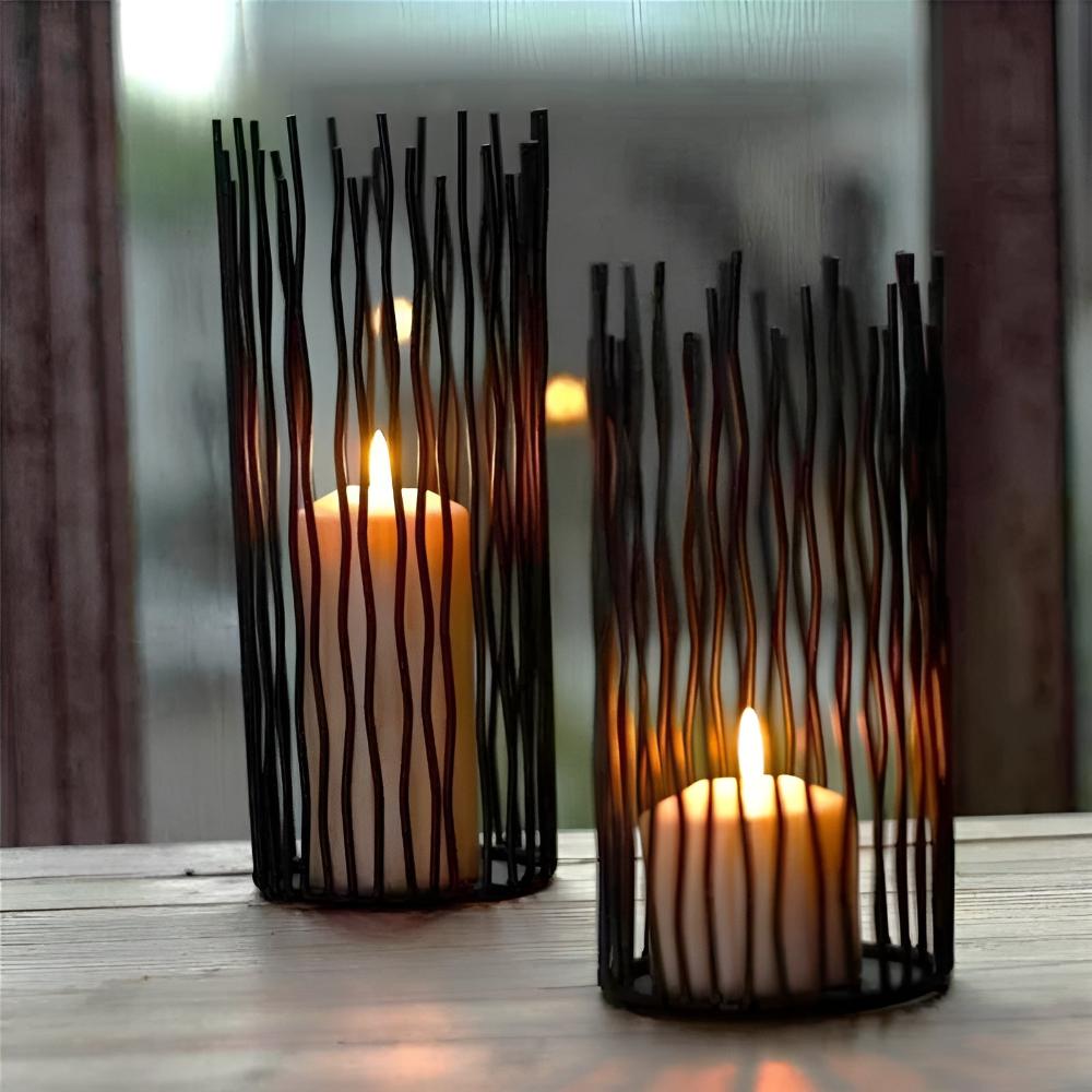 Virelle Maison - Bougeoir en fer noir au design géométrique bohème