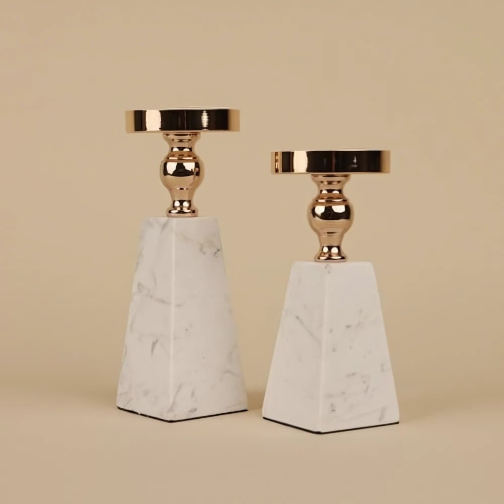 Virelle Maison - Bougeoir pyramidal en marbre naturel avec détail doré