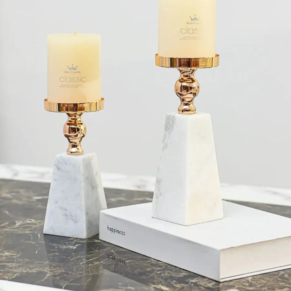 Virelle Maison - Bougeoir pyramidal en marbre naturel avec détail doré