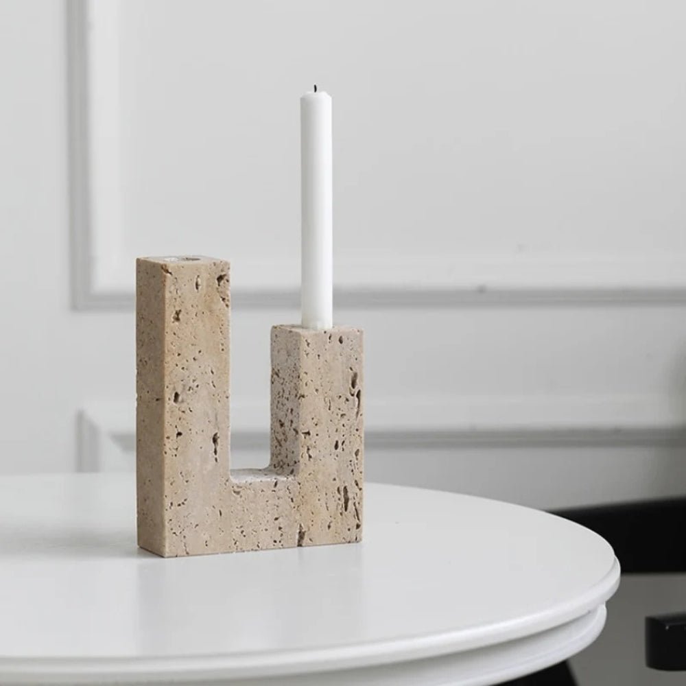 Virelle Maison - Bougeoir sculptural en travertin pour deux bougies | Virelle Maison