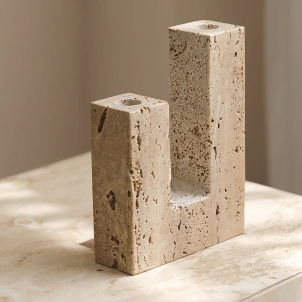 Virelle Maison - Bougeoir sculptural en travertin pour deux bougies | Virelle Maison