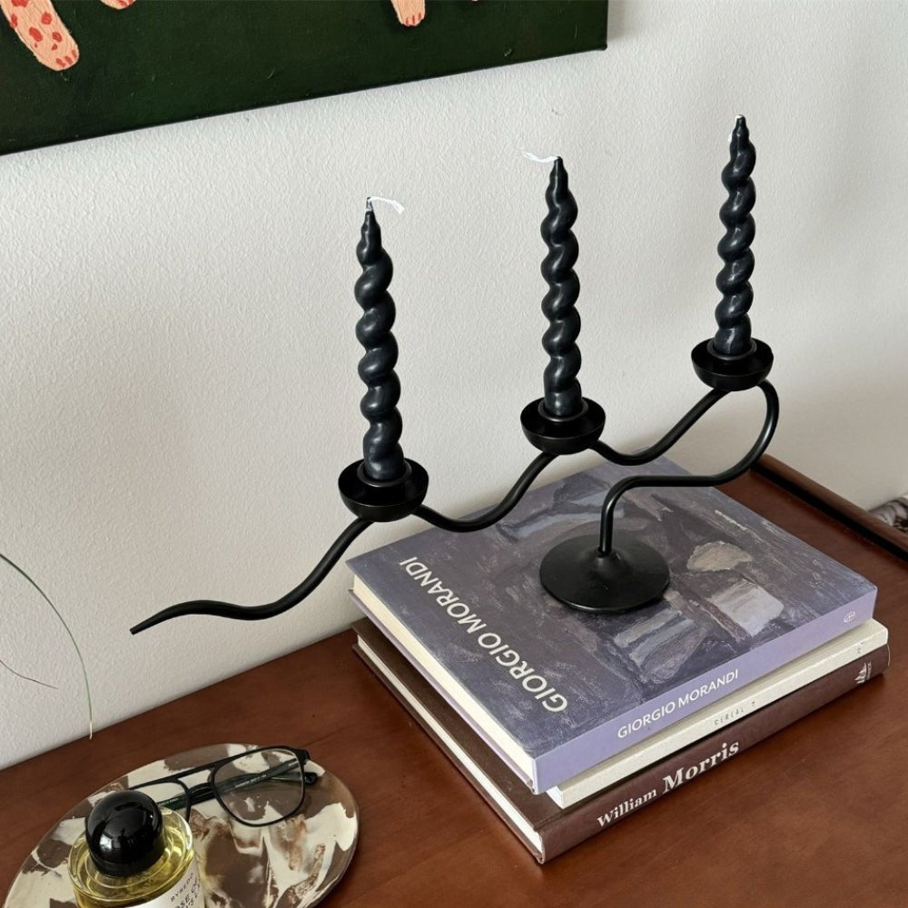 Virelle Maison - Bougeoir triple en fer noir au design torsadé minimaliste