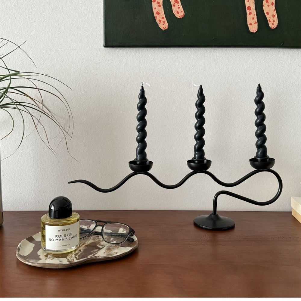 Virelle Maison - Bougeoir triple en fer noir au design torsadé minimaliste