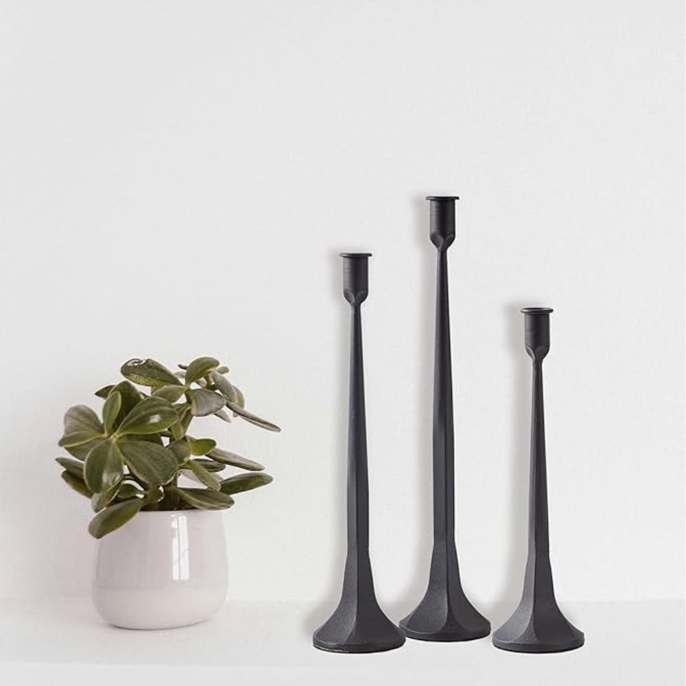 Virelle Maison - Bougeoirs coniques en fonte noire au style industriel minimaliste