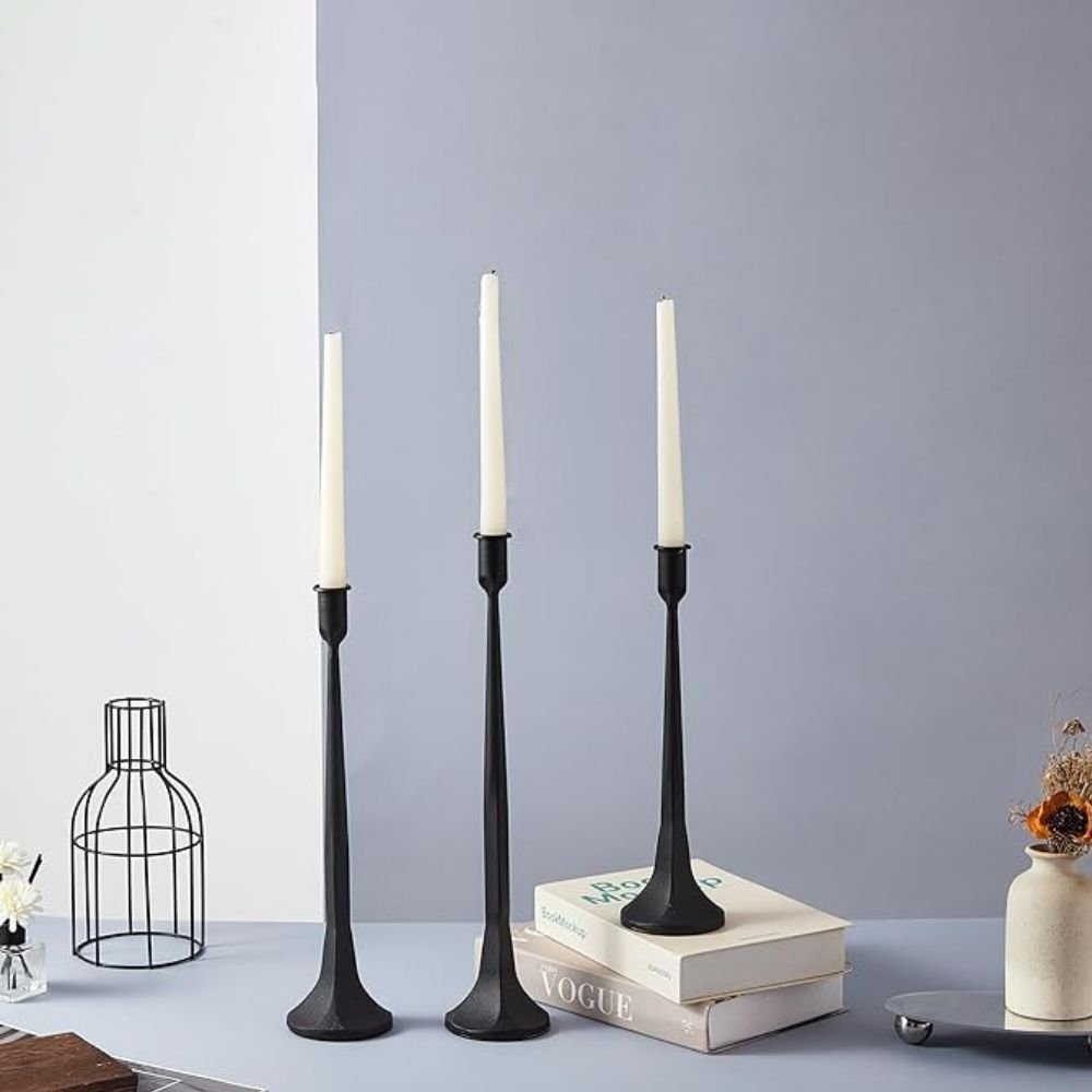 Virelle Maison - Bougeoirs coniques en fonte noire au style industriel minimaliste