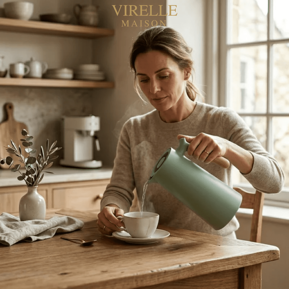 Virelle Maison - Carafe isotherme en acier avec poignée en bois naturel | Virelle Maison