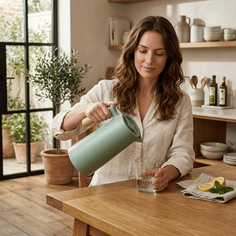 Virelle Maison - Carafe isotherme en acier avec poignée en bois naturel | Virelle Maison